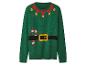 Groene kersttrui met elfenmotief, riem en zuurstok.