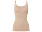 Een beige, naadloze, corrigerende body met spaghettibandjes.