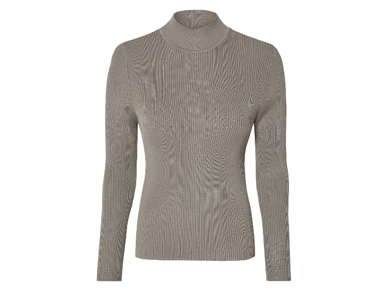 Lichtgrijze geribbelde turtleneck trui.