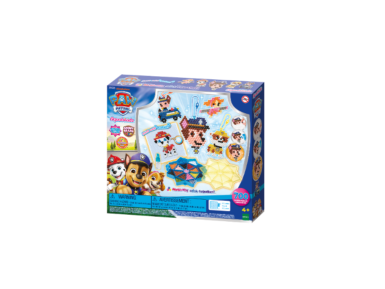 Aquabeads set met Paw Patrol figuren, 700 kralen en accessoires, geschikt voor 4+ jaar.