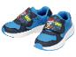 Blauwe kindersneakers met een stripfiguur en de tekst 'WE'VE GOT DINOS TO SAVE!'