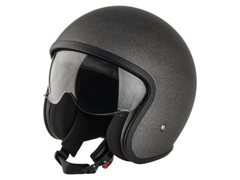 Grijze open motorhelm met transparant vizier