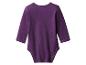 Paarse baby romper met lange mouwen, achteraanzicht