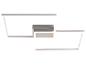 Moderne LED-plafondlamp met twee overlappende rechthoekige frames in wit en grijs.