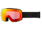 Skibril met oranjerood spiegelglas en zwarte band.