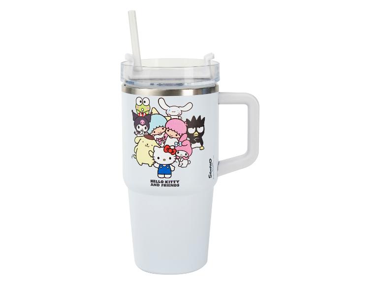 Witte Hello Kitty and Friends thermobeker met handvat en rietje.