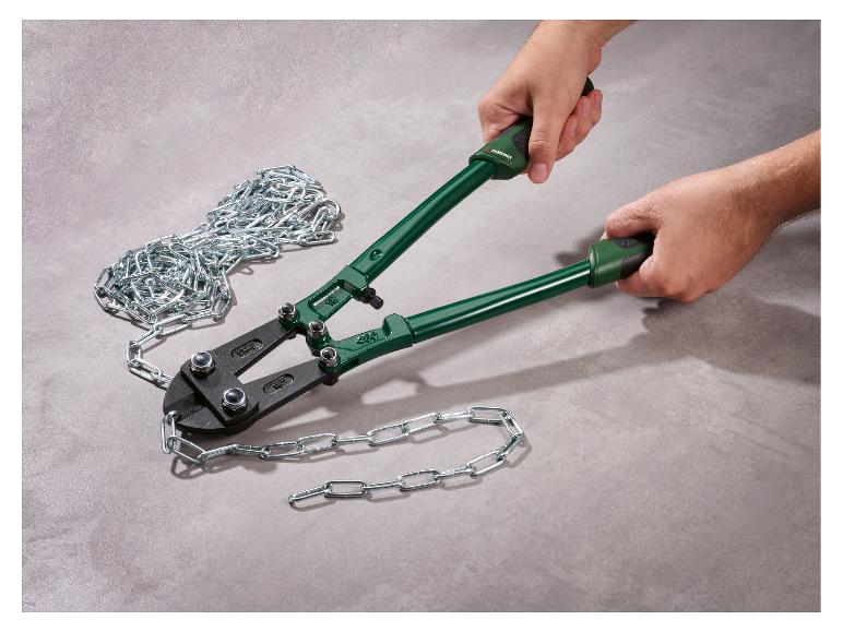 Groene Parkside betonschaar met een metalen ketting op een grijs oppervlak