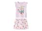 Kinderpyjama met korte mouwen en korte broek, met Elsa-print en bloemen.
