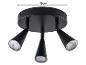 Zwarte plafondspot met drie verstelbare lampen, 18 cm diameter.