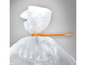 Een doorzichtige plastic zak met een oranje tie-wrap.