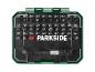 Schroevendraaierbitset met diverse Phillips-, platte, Torx- en inbusbits in een groene koffer.