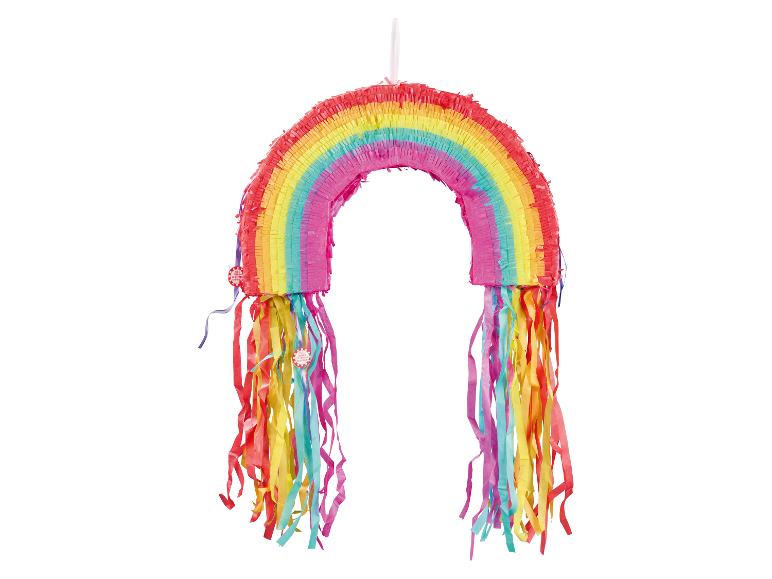 Kleurrijke regenboog piñata voor feestjes.