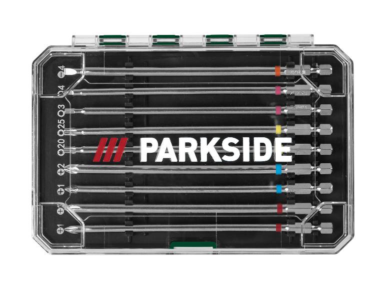 Schroevendraaierbitset in een transparante koffer, inclusief Phillips-, Torx- en inbusbits.