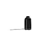 Zwarte aromadiffuser met geribbeld design en basis met bedieningsknoppen.