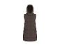 Lange bruine gewatteerde bodywarmer met capuchon.