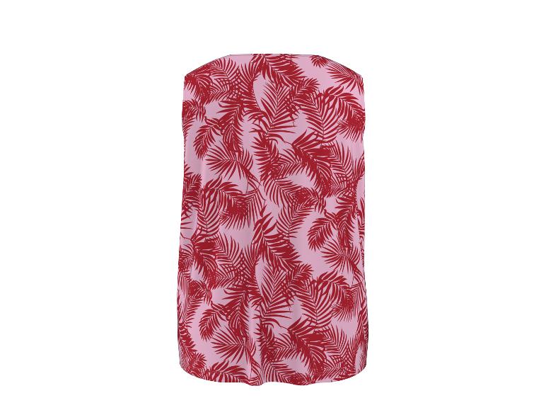 Roze jurk met rode palmbladeren.