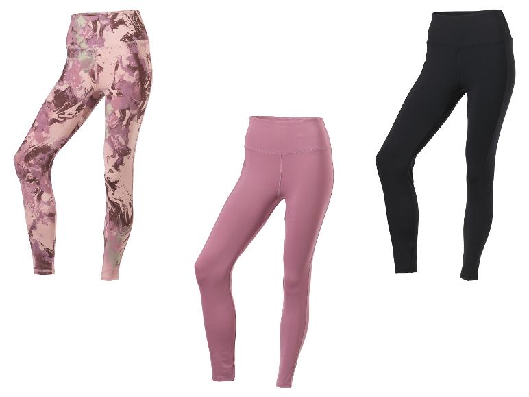 Drie paar damesleggings: roze met marmerprint, effen roze en zwart.