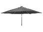 Donkergrijze parasol met centrale paal, open tegen een witte achtergrond.
