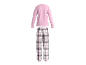 Roze shirt met lange mouwen en geruite pyjamabroek set.