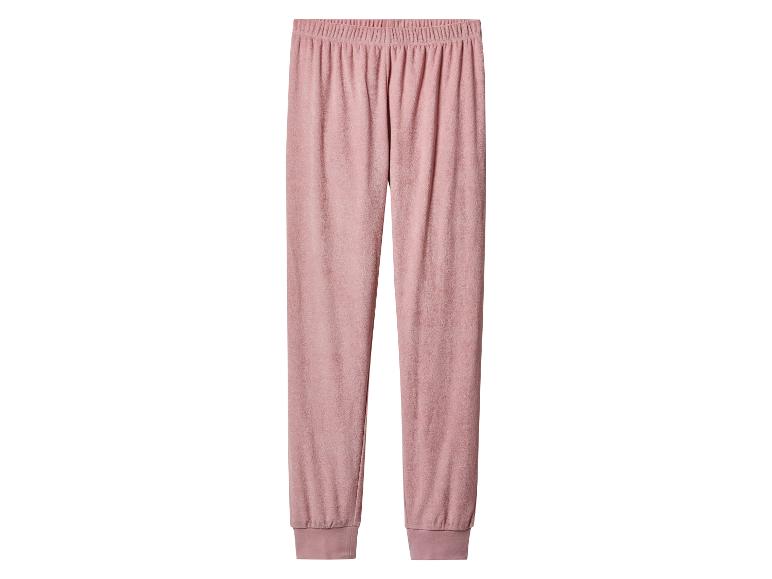 Roze pluche joggingbroek met elastische tailleband en enkelboorden.