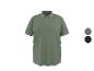 Olijfgroen heren poloshirt met witte strepen op de kraag en mouwen.