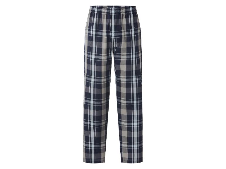 Geruite pyjamabroek in marineblauw, grijs en wit.