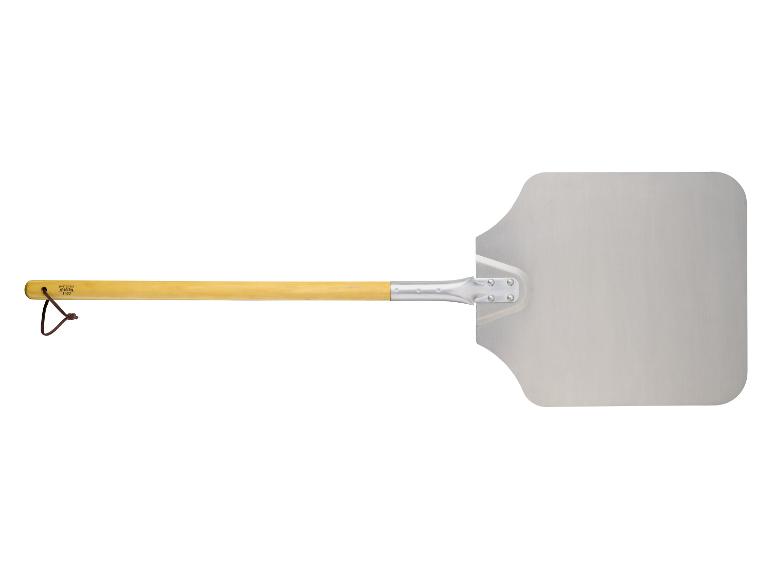Aluminium pizza schep met houten steel.