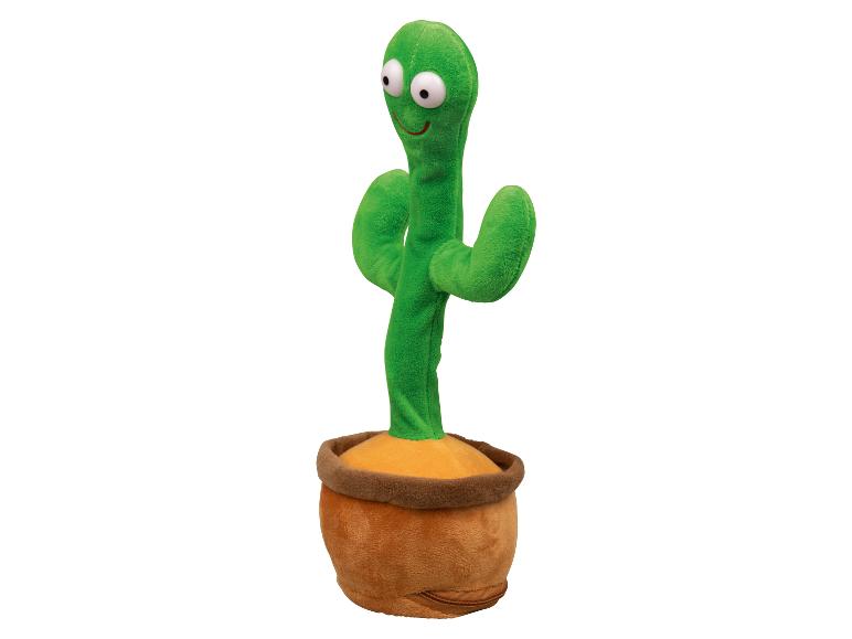 Een groene pluche cactus in een bruine pot.