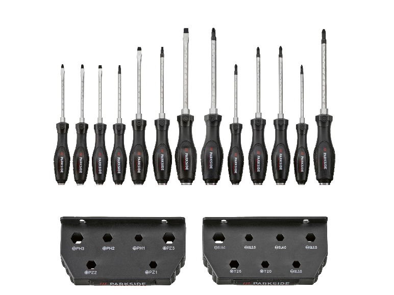 PARKSIDE PERFORMANCE® beitelschroevendraaierset met houders.