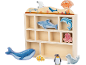 Houten speelgoedset met zeedieren en displayrek, inclusief walvis, haai, dolfijn en octopus.