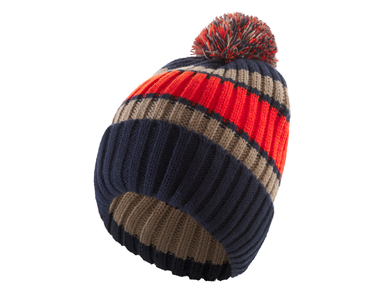 Gestreept gebreide muts met pompon