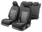 Set zwarte stoffen autostoelhoezen met een grijs patroon
