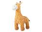 Een pluche giraffe met een glimlachend gezicht.