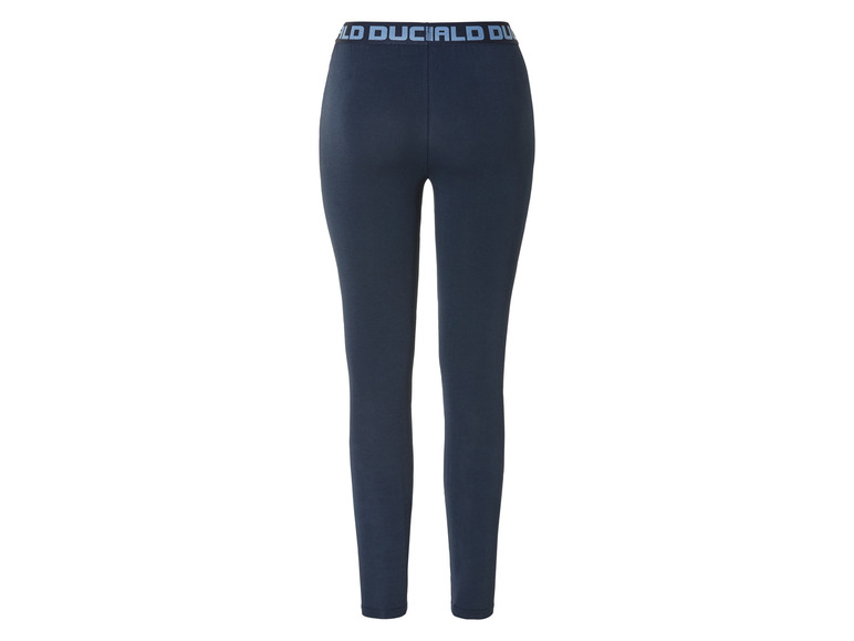 Donkerblauwe leggings met 'ALD DUCIALD DU' band.