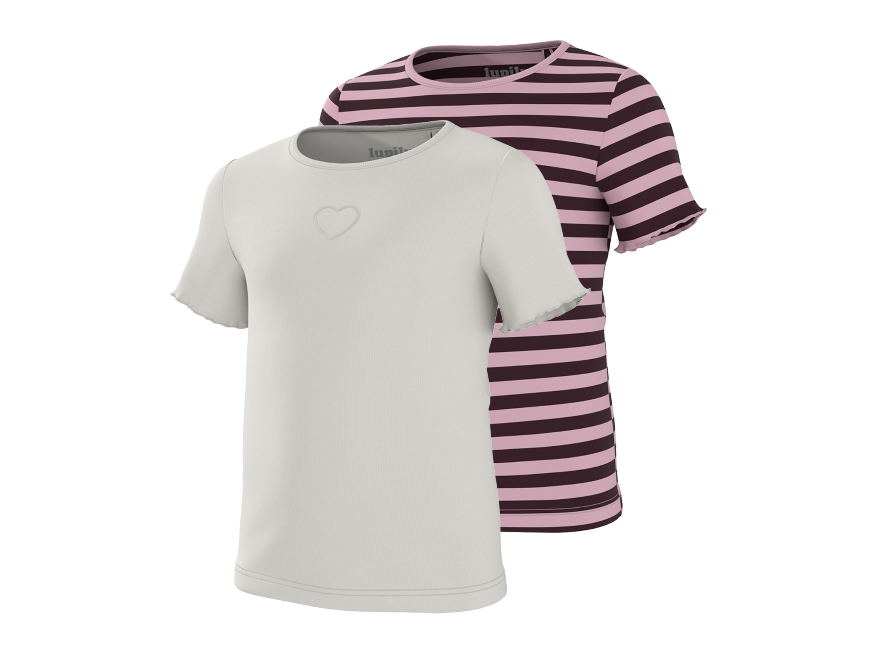 LUPILU Set van 2 kinder T-shirts (Strepen/wit, 110/116)