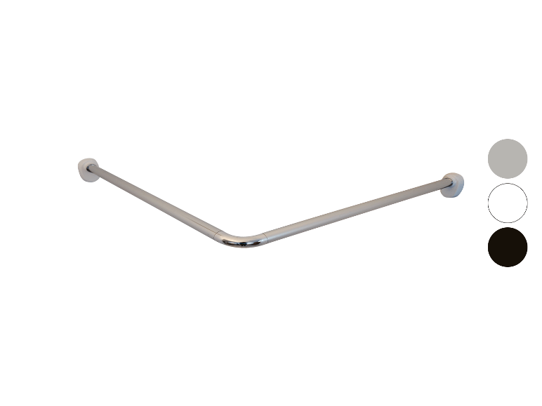 Hoekige douchestangbevestiging in verschillende kleuren.