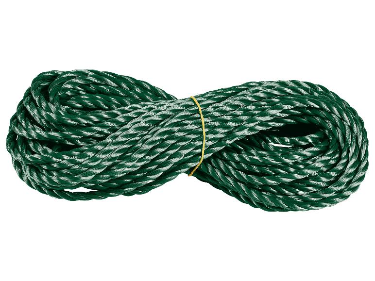 Groen opgerold touw met een gele band in het midden.