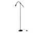 Zwarte vloerlamp met gebogen arm en ronde voet