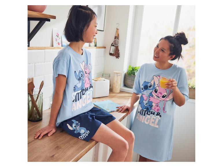 Stitch en Angel pyjama's: T-shirt en shorts voor kind, tuniek voor volwassene.