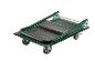 Groene opvouwbare platformwagen met wielen en zwart handvat.