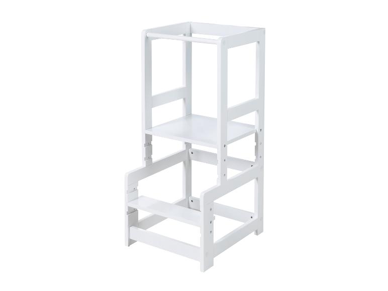 Witte, in hoogte verstelbare houten leertoren voor kinderen