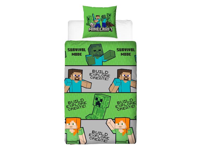 Groen beddengoed met gamepersonages en teksten