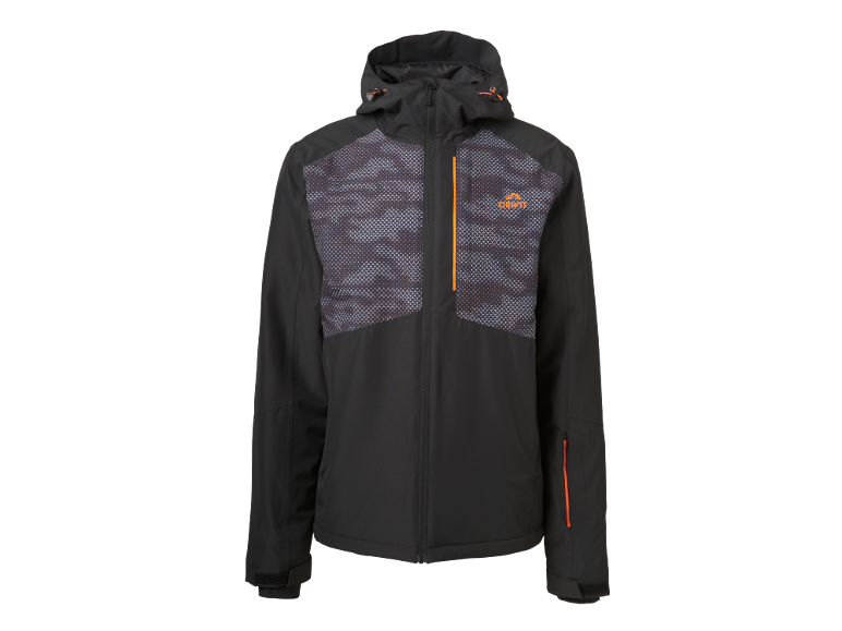 Zwart heren ski-jack met grijs patroon en oranje accenten