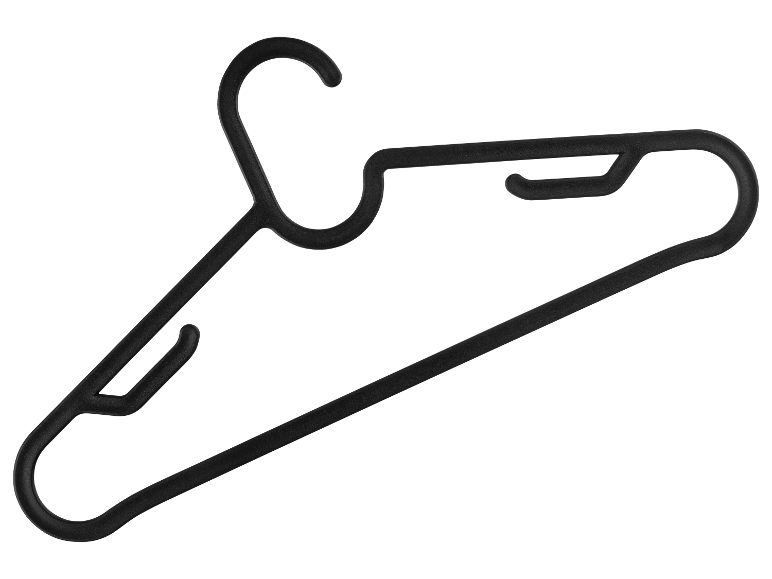 Zwarte plastic kledinghanger.