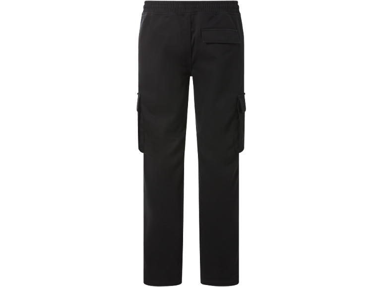 Zwarte heren cargobroek met elastische tailleband en zijzakken.