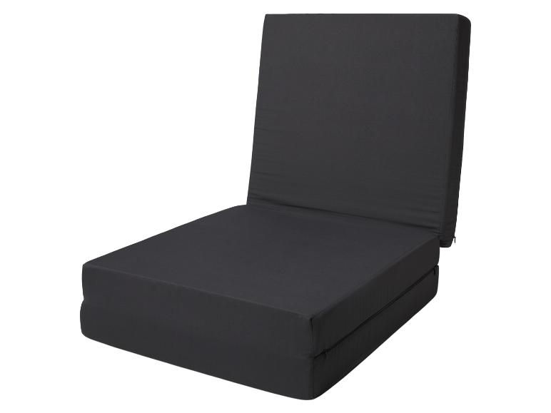 Donkergrijs opvouwbaar matras dat als zitplaats of bed kan worden gebruikt