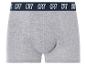 Grijze boxershort met donkere elastische tailleband met herhaalde witte 'CR7'-tekst.