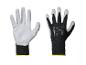 Een paar witte en zwarte Parkside werkhandschoenen met logo en maat 10.