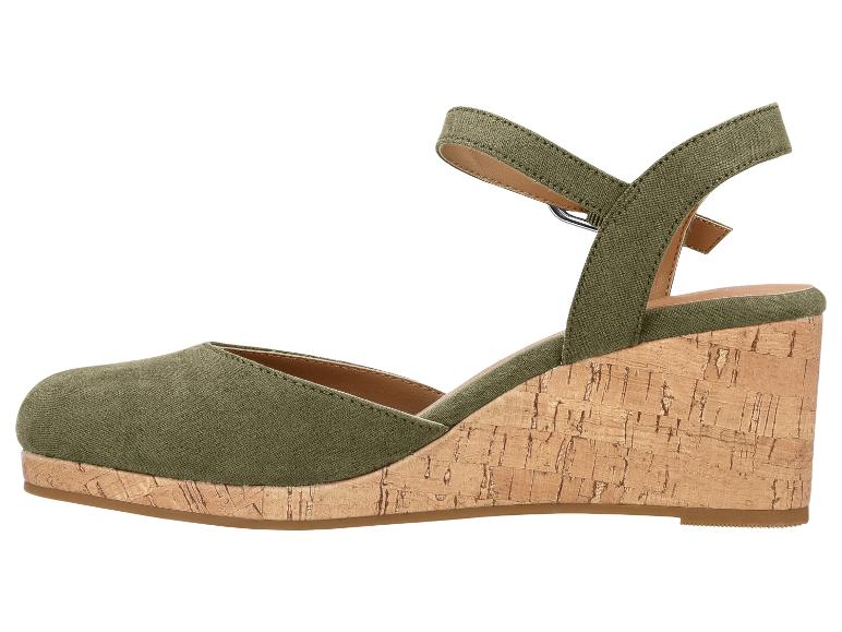Groene espadrille sandalen met kurkzool en enkelbandje.