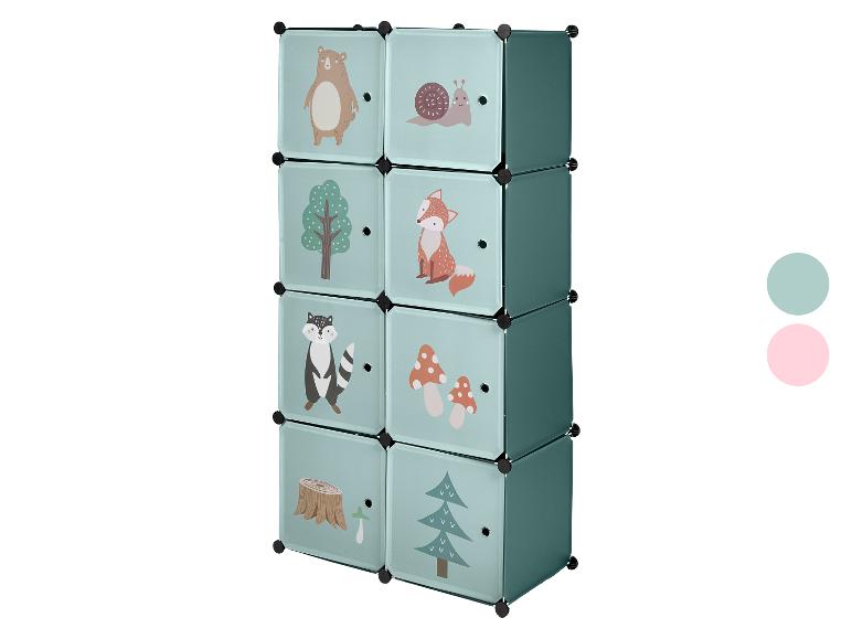 Modulaire kinderkast met bosdieren en plantenmotieven in mintgroen.